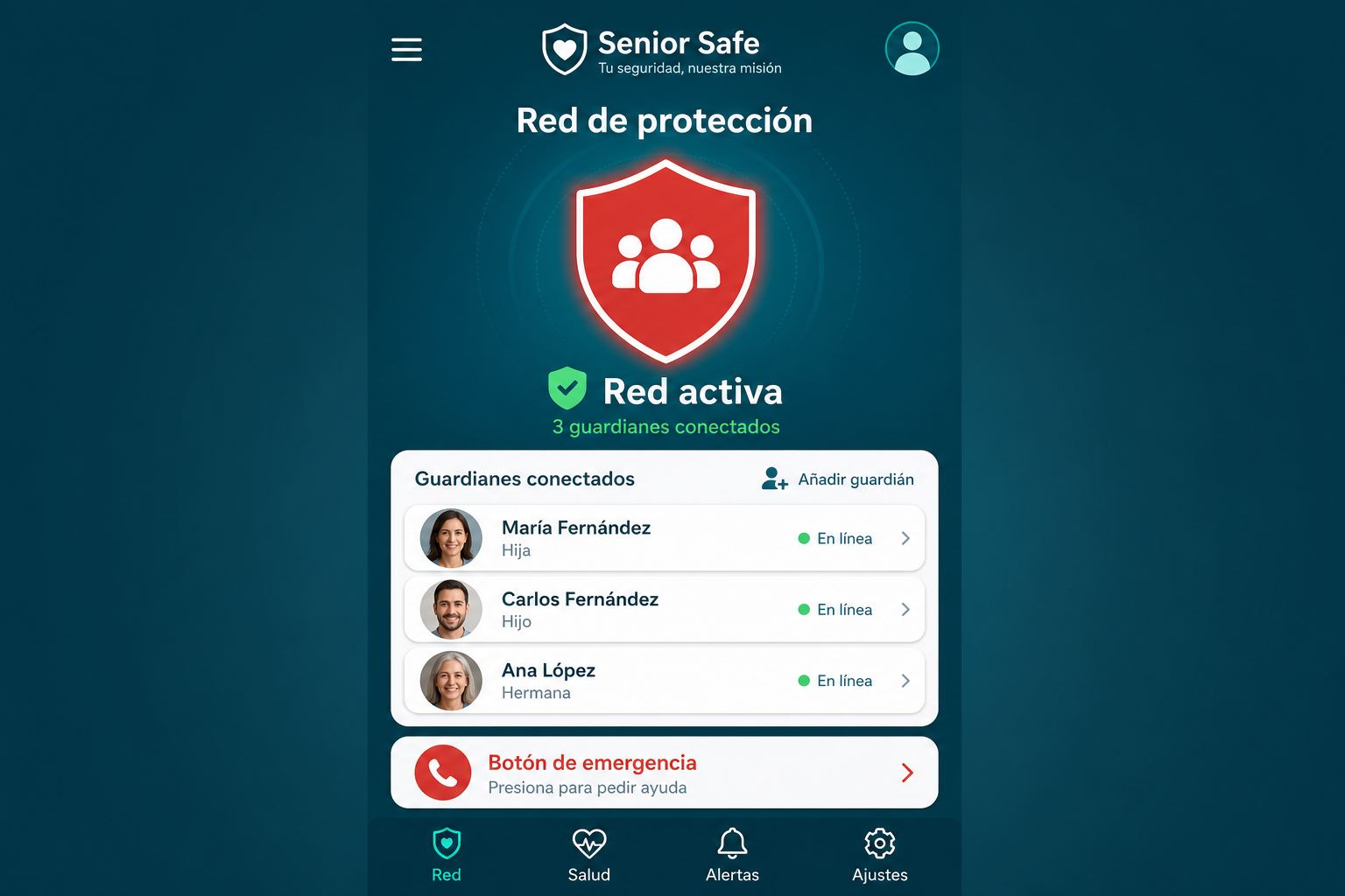 Pantalla de red de protección con guardianes conectados